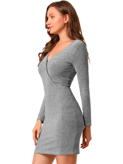 Allegra K- V-Neck Stretchy Glitter Bodycon Dress