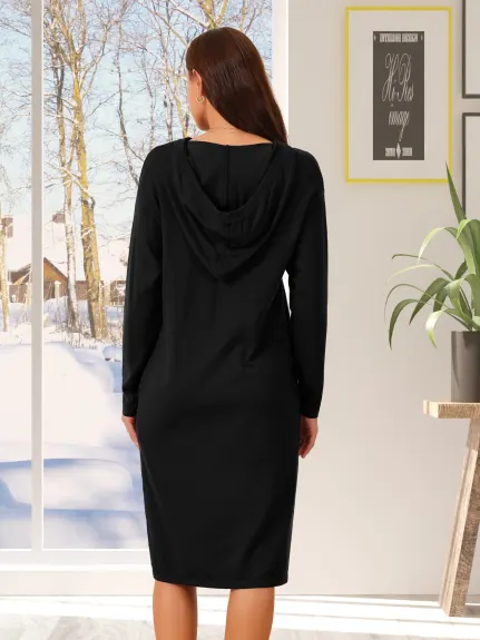 INSPIRE CHIC - Robe à capuche midi à manches longues et col en V pour l'automne