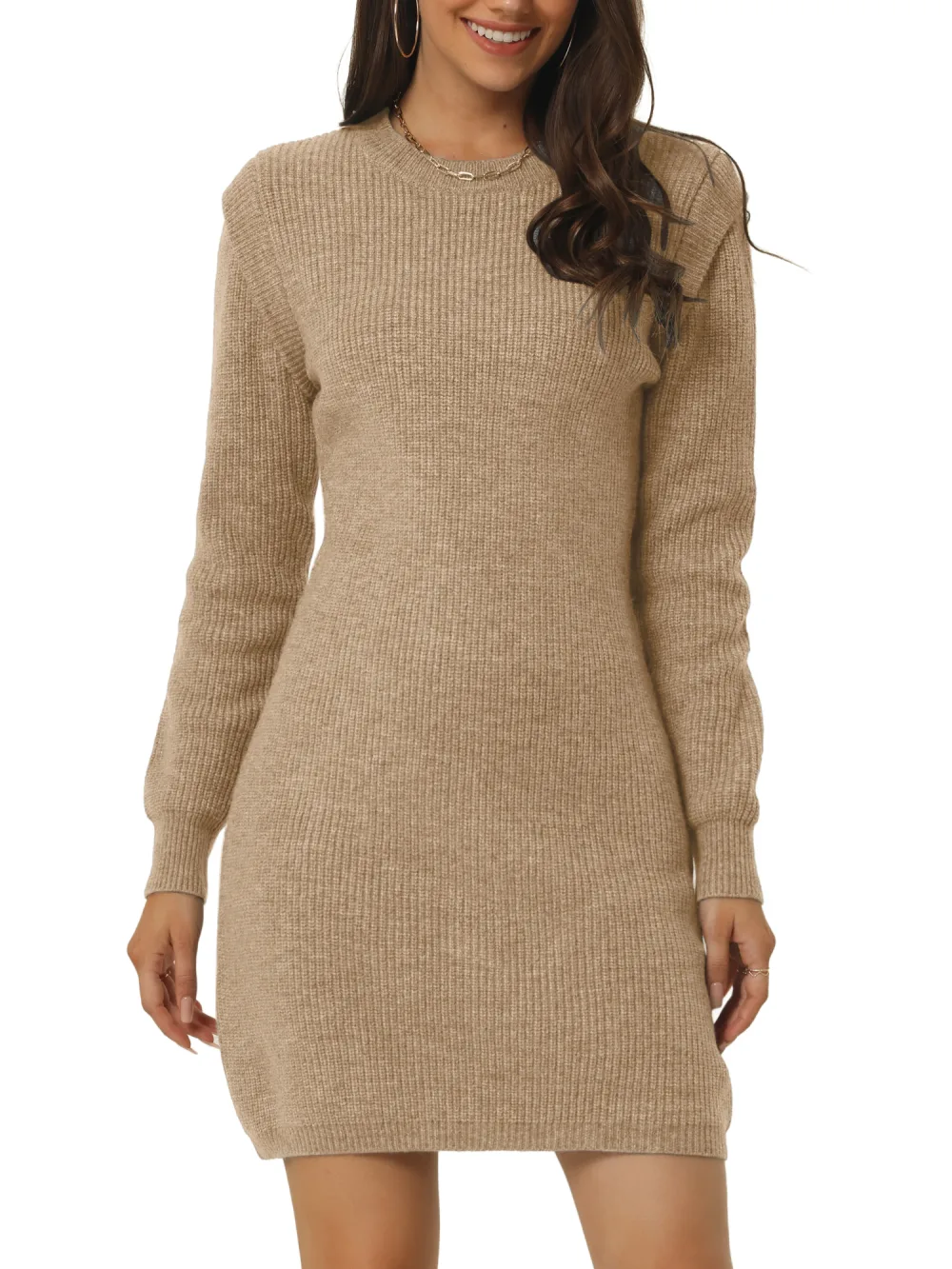 Seta T- Round Neck Long Sleeve Slim Fit Mini Sweater Dress