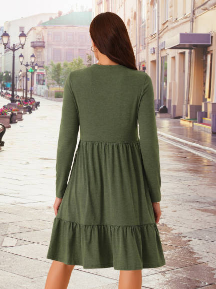 Allegra K - Long Sleeve Tiered A-Line Swing Dress