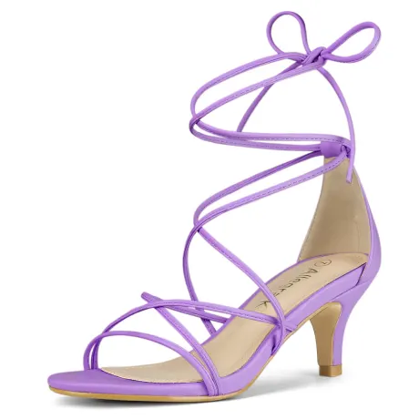 Allegra K - Strappy Kitten Heel Lace Up Sandals