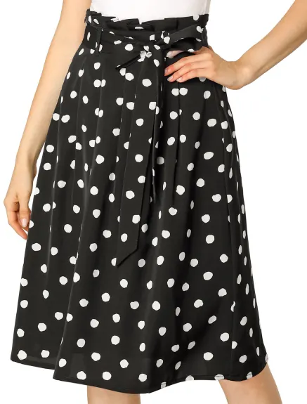 Allegra K- Belted Elastic Waist A-Line Midi Skirt