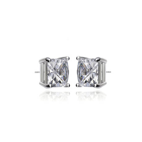 Genevive Sterling Silver White Gold Plated with Clear Cubic Zirconia 4mm Square Stud Earrings