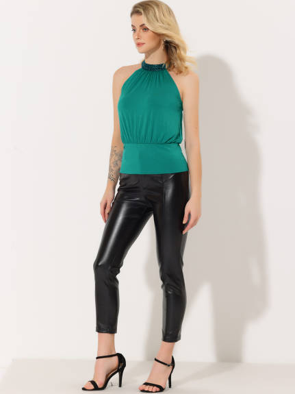 Allegra K- Halter Neck Blouson Tank Top