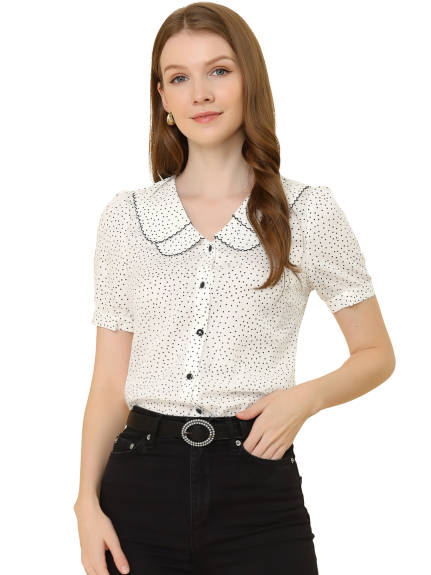 Allegra K- Polka Dots Pattern Short Sleeve Shirt