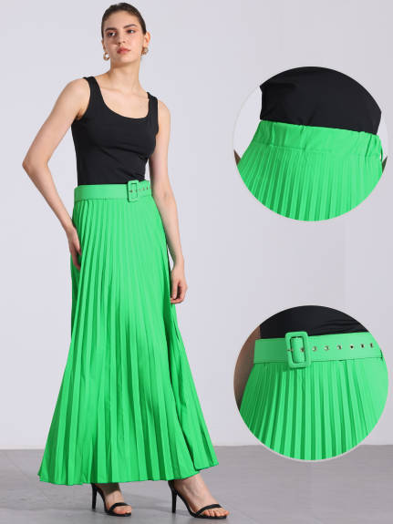 Allegra K - Elastic High Waist Maxi Pleated Skirt