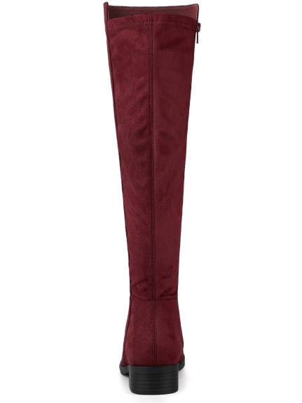 Allegra K- Chunky Heel Casual Zip-up Knee High Boots