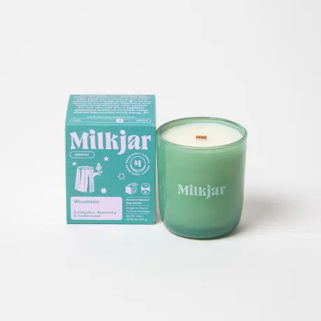 Milk Jar Woodland Essential Oil Candle | Eucalyptus, Rosemary & Cedarwood 8oz