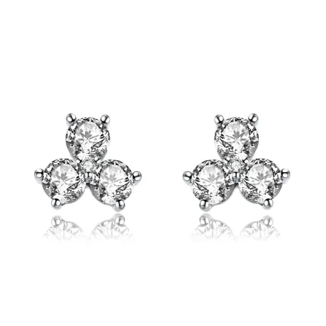 Genevive Sterling Silver Round Cubic Zirconia Clover Stud Earrings