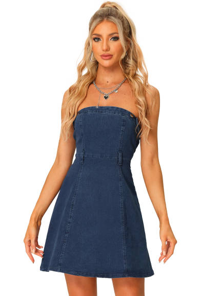 Allegra K - Strapless Sleeveless Tube Denim Dress