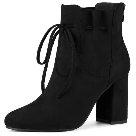 Allegra K - Round Toe Ruffle Drawstring Ankle Boots