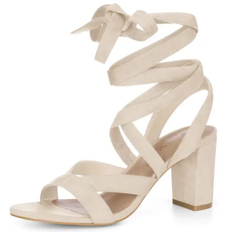 Allegra K- Crisscross Lace up Chunky Heel Sandals