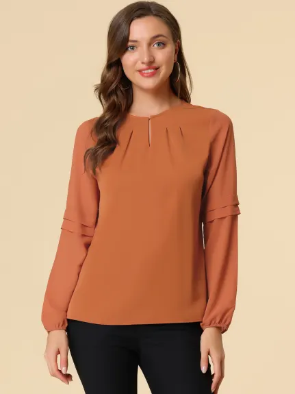 Allegra K- Long Sleeve Keyhole Neck Blouse Top