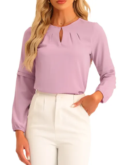 Allegra K - Keyhole Neck Long Sleeve Elegant Blouse