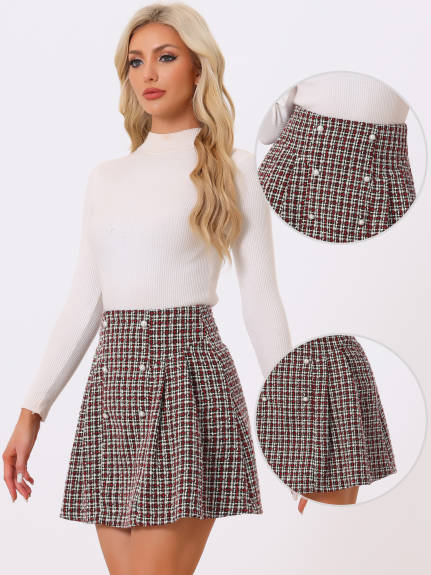 Allegra K - Plaid Tweed A-Line Button Front Skirt