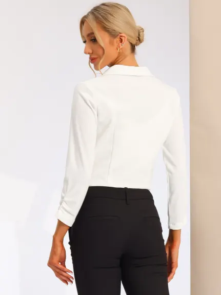 Allegra K- Cropped Notched Lapel Long Sleeve Blazer