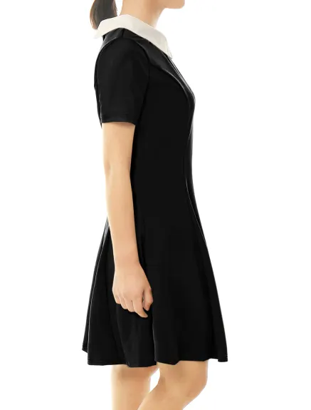 Allegra K- Peter Pan Contrast Collar Short Sleeve Flare Dress