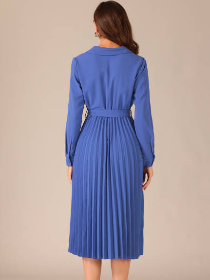 Allegra K - Pleated Shawl Collar Midi Dress