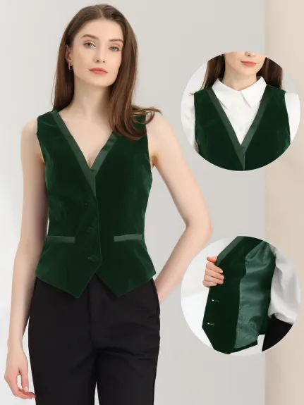 Allegra K- Velvet Waistcoat Racerback Vest