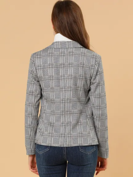 Allegra K- Veste blazer à revers cranté à carreaux