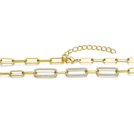 Rachel Glauber 14k Yellow Gold Plated With Cubic Zirconia Elongated Cable Link Chain Necklace