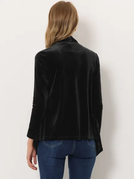 Allegra K- Shawl Collar Open Front Pockets Velvet Cardigan