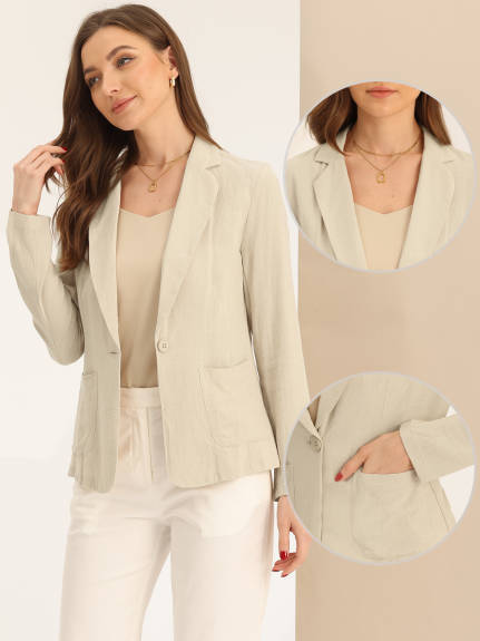 Allegra K - Notch Lapel One Button Linen Blazer