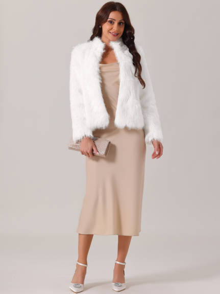 Allegra K - Faux Fur Fleece Shaggy Winter Coat