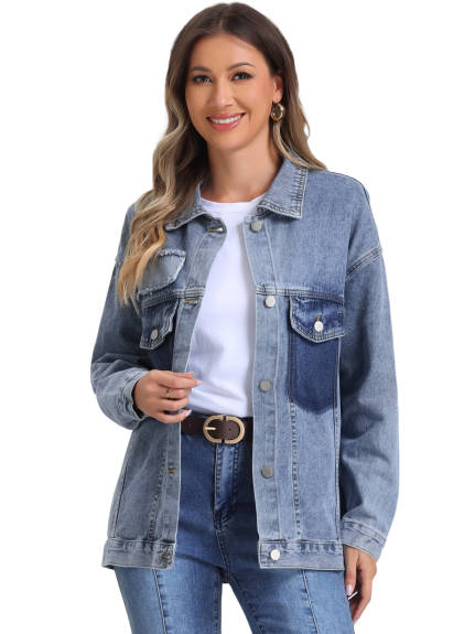 Allegra K - Button Up Long Sleeve Denim Jacket