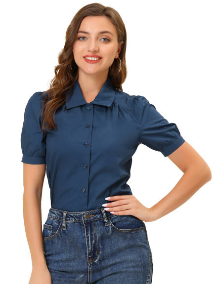 Allegra K- Cotton Puff Short Sleeve  Shirt