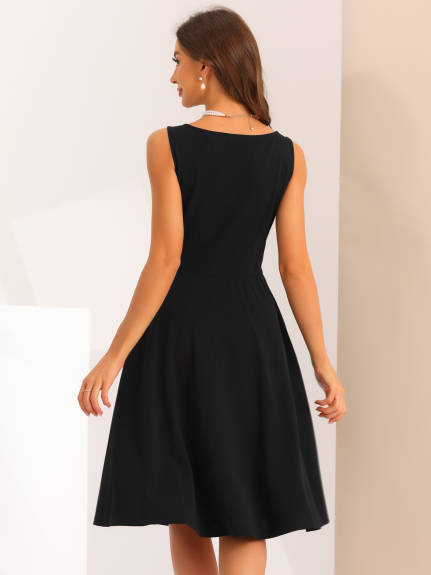 Allegra K- Boat Neck High Waisted Fit and Flare Dress