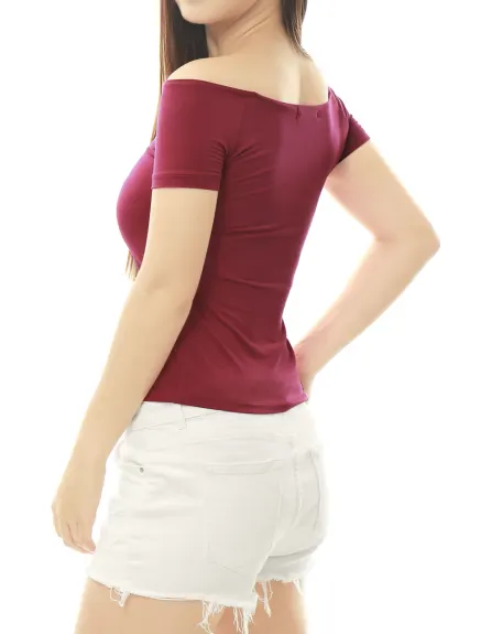 Allegra K- t-shirt Slim coupe large épaule