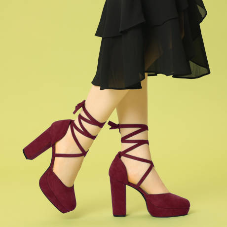 Allegra K- Round Toe Lace Up Platform Strappy Heels