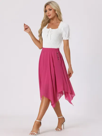 Allegra K- Elastic Waist Chiffon Handkerchief Hem Midi Skirt