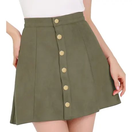 Allegra K - Mini-jupe trapèze boutonnée en faux suède