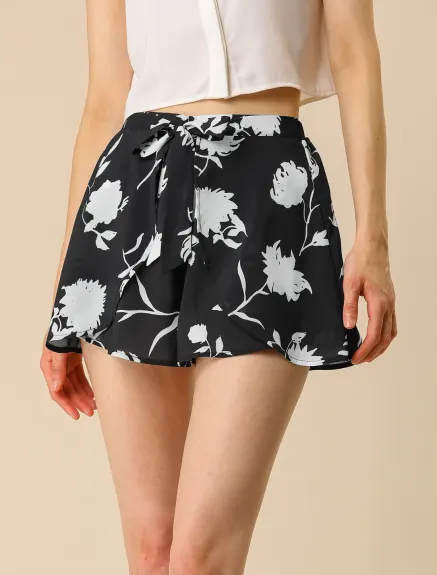 Allegra K- Summer Elastic Waist Beach Floral Shorts