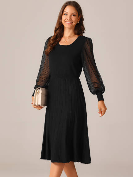 INSPIRE CHIC - Mesh Puff Sleeve Ribbed Knit Dress