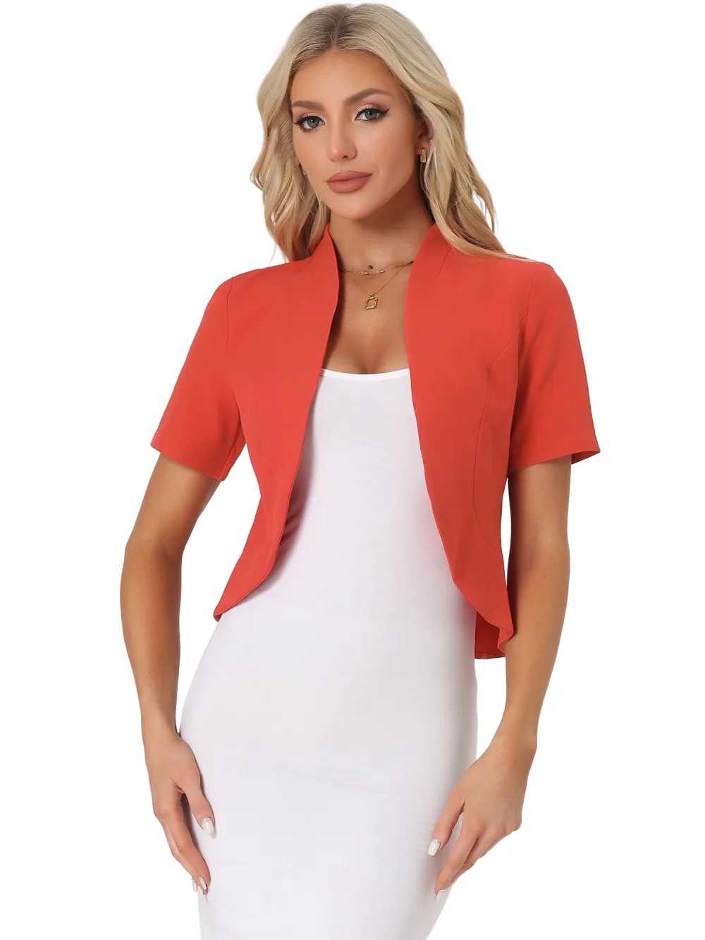 Allegra K- Blazer d'affaires sans col à manches 3/4