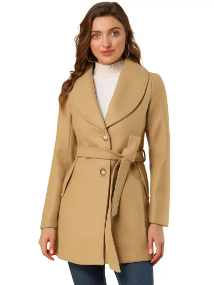 Allegra K - Trench-coat ceinturé à simple boutonnage et col rabattu