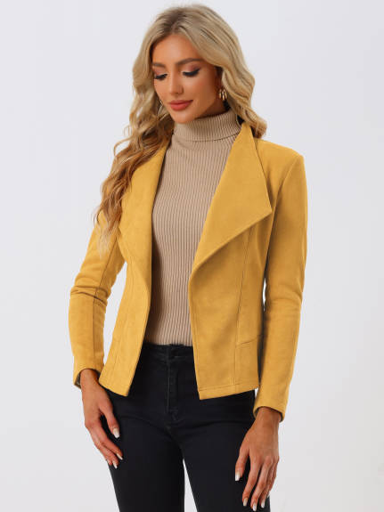 Allegra K- Faux Suede Open Front Lapel Draped Jacket Cardigan