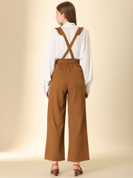 Allegra K - Ruffled Suspender Wide Leg Pants