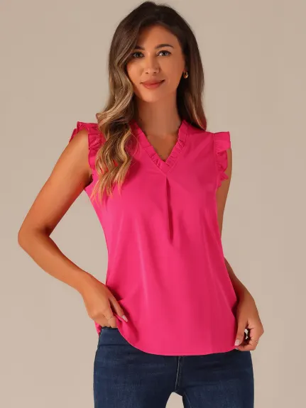 Allegra K- Ruffled Sleeveless Pullover V- Neck Blouse Top