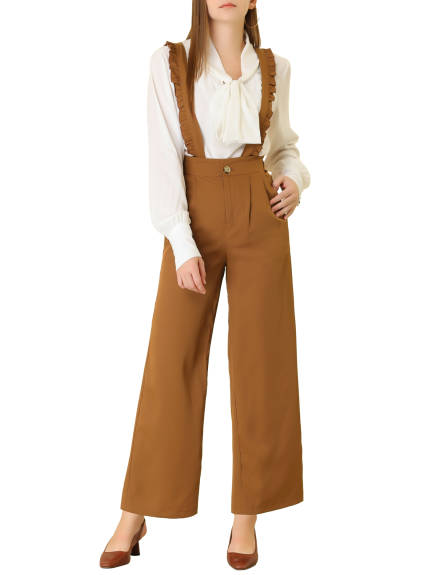 Allegra K - Ruffled Suspender Wide Leg Pants