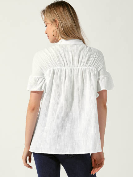 Allegra K - Button Up Textured Ruffle Sleeve Blouse