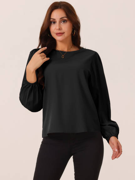 Allegra K - Elegant Pleated Long Sleeve Blouse