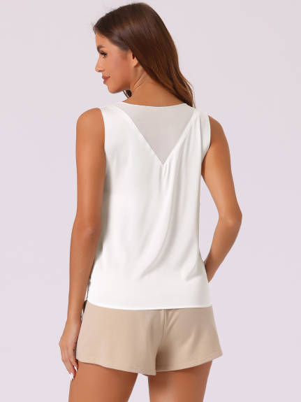 Cheibear - Silky Mesh V-Neck Lounge Tank Top