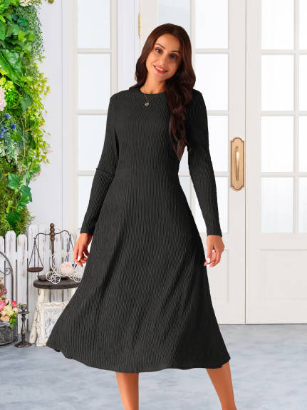 Allegra K - Spring Fall Knit A-Line Midi lONG Dress