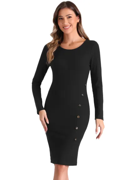 INSPIRE CHIC - Button Decor Sweater Sheath Dress