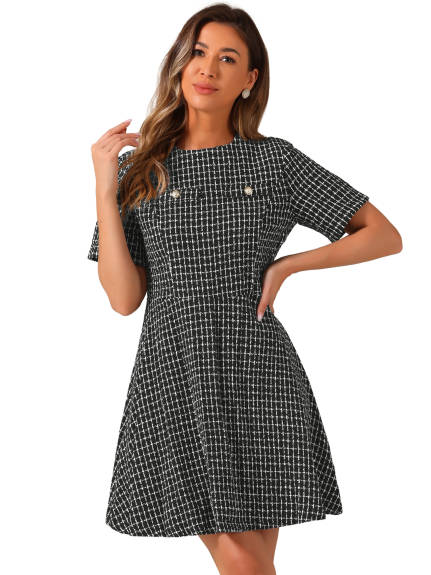 Allegra K - Plaid Mini Length A-Line Dress