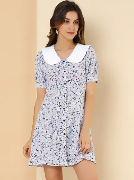 Allegra K- Robe chemise à manches courtes avec nœud papillon et fleurs